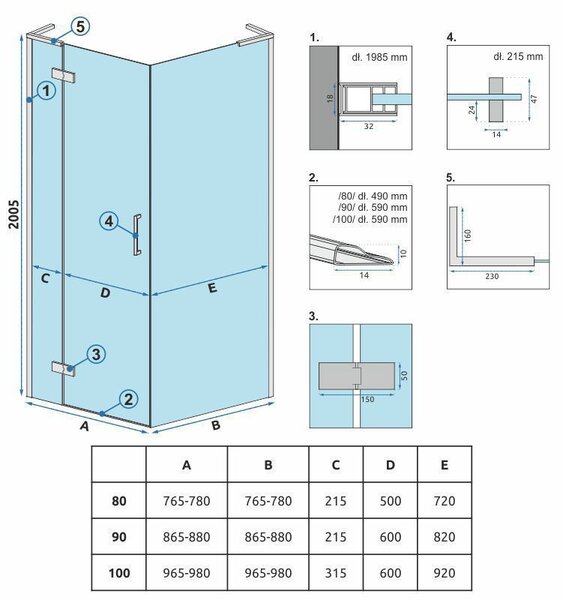 Shower enclosure REA Hugo 90x80 Gold Brush