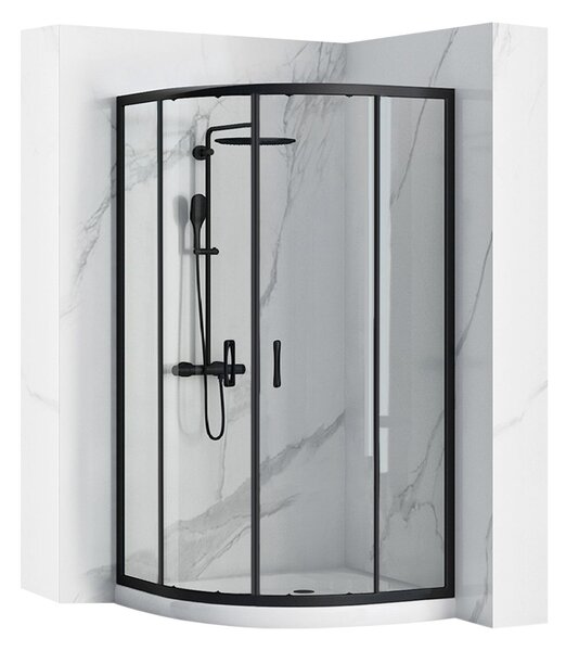 Shower enclosure REA Look Black 80x80 + Shower tray Look White