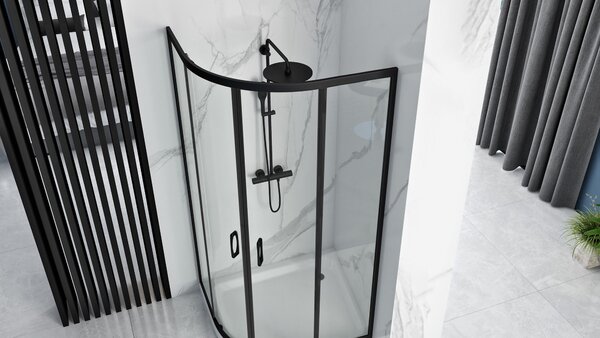 Shower enclosure REA Look Black 80x80 + Shower tray Look White