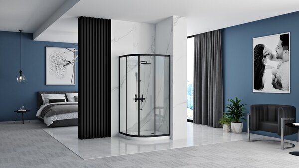 Shower enclosure REA Look Black 80x80 + Shower tray Look White