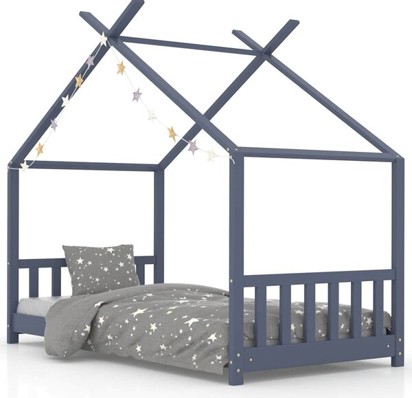 Kids Bed Frame Grey Solid Pine Wood 70x140 cm