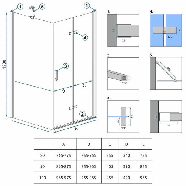 Shower enclosure Rea Molier Chrom 80x90