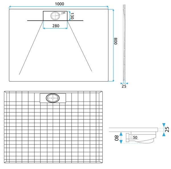 Shower tray Bazalt long Black 80x100