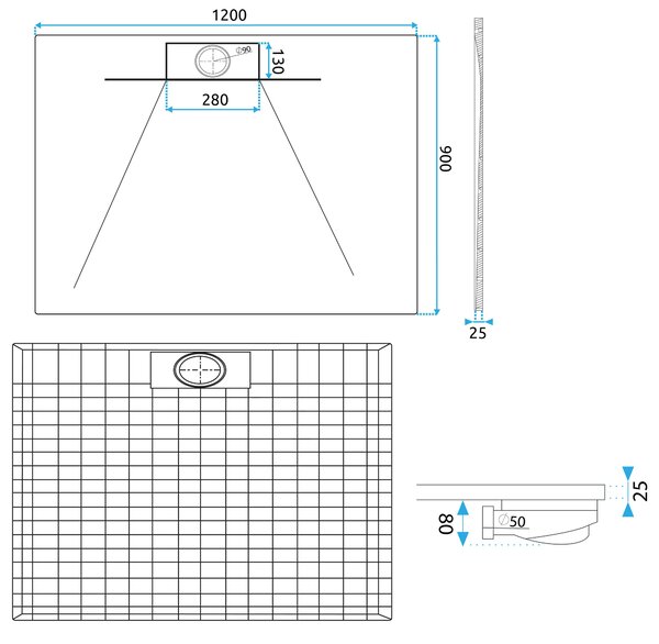 Shower tray Bazalt Long White 90x120