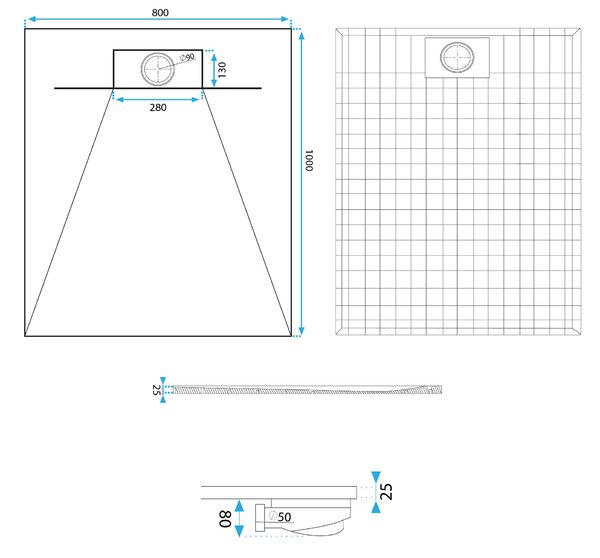 Shower tray Bazalt Black 80x100