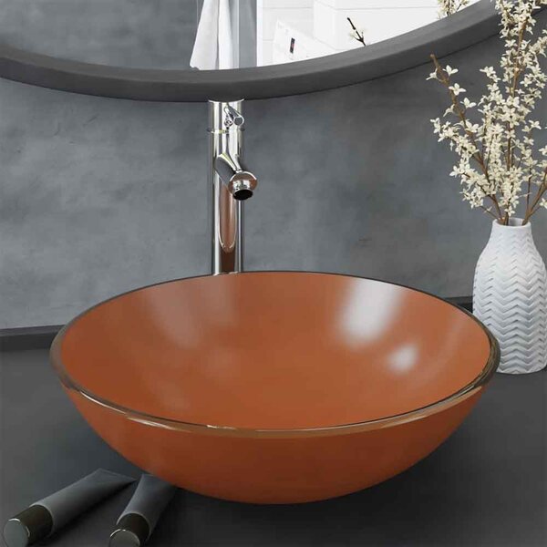 Tacoma Round Countertop Basin 420mm Wide With Chrome Tap And Waste - Brown Glass