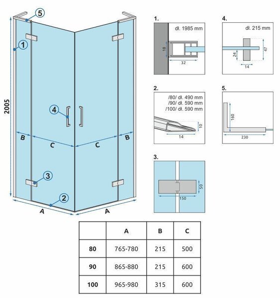 Shower enclosure REA Hugo Double Black 80x100