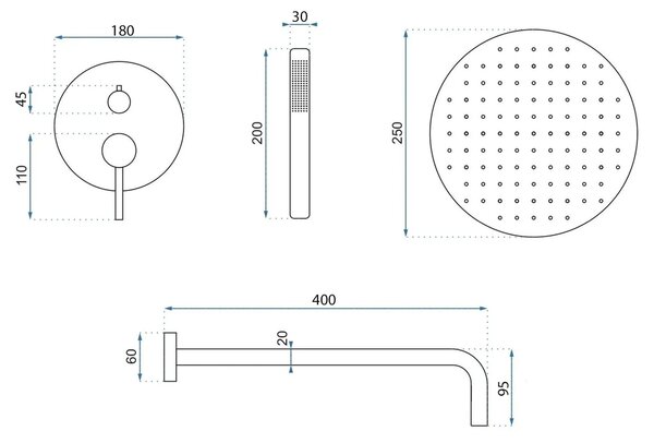 Concealed Shower Set Rea Argon Nickel Brush + BOX