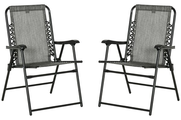 Outsunny 2 Pieces Foldable Chair Set, Outdoor Portable Loungers for Camping Pool Beach Deck, Lawn Chairs with Armrest Steel Frame, Grey Aosom UK