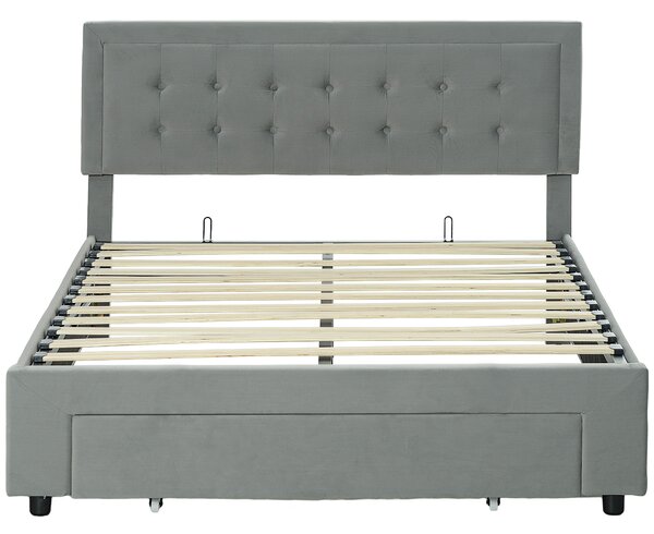 HOMCOM Double Size Ottoman Bed Frame, with Front Drawer - Grey