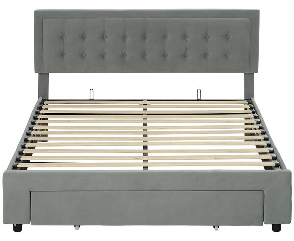 HOMCOM King Size Ottoman Bed Frame, with Front Drawer - Grey