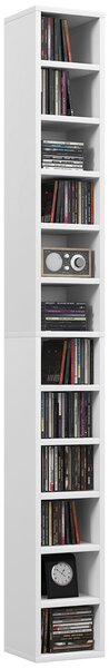 HOMCOM 204 CD Storage Unit, DVD Storage Tower with 12 Cubes, 175cm Tall Bookcase for Living Room, Home Office, Study Room, White