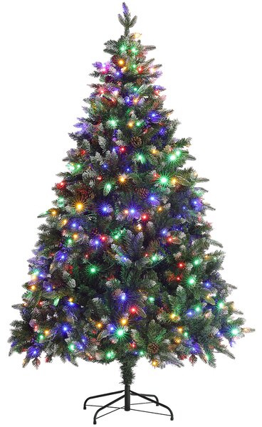 HOMCOM 6ft Prelit Artificial Christmas Tree with Dual Colour LED Light and 1078 Tips, Metal Base, Realistic Hinged Xmas Tree, Green