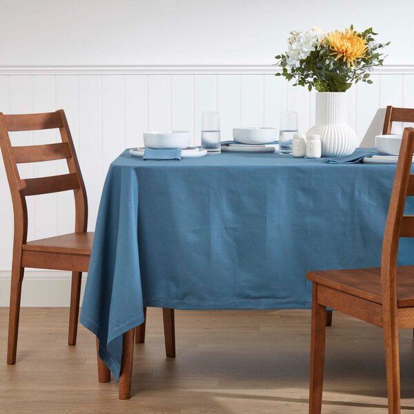 Homescapes Plain cotton Airforce Blue Tablecloth, 54 x 54 Inches