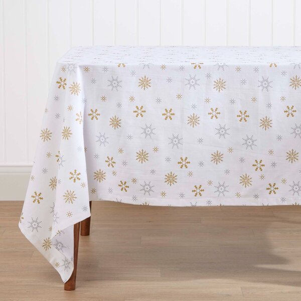 Homescapes Cotton Christmas Gold Snowflake Tablecloth, 54 x 54 Inches