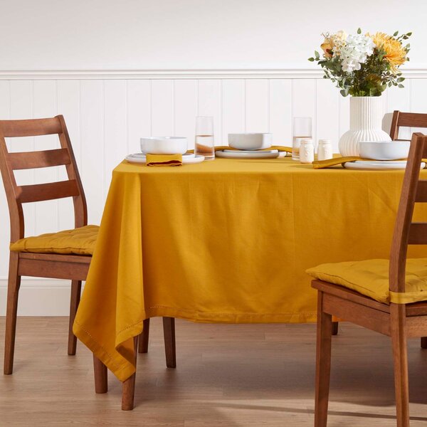 Homescapes Plain cotton Mustard Yellow Tablecloth, 54 x 54 Inches