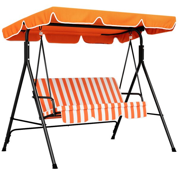 Outsunny 3 Seater Garden Swing Seat with Cushions, Adjustable Canopy with Steel Frame for Patio, Orange Aosom UK