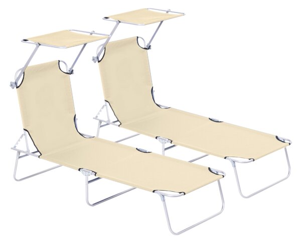 Outsunny 2 Foldable Outdoor Recliner Sun Loungers with Canopy, Adjustable Backrest for Patio Comfort Aosom UK