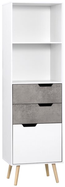 HOMCOM Narrow Sideboard Storage Cabinet, Free Standing Accent Cupboard with 3 Drawers, 2 Open Shelves for Bedroom, Living Room, Hallway, Light Grey