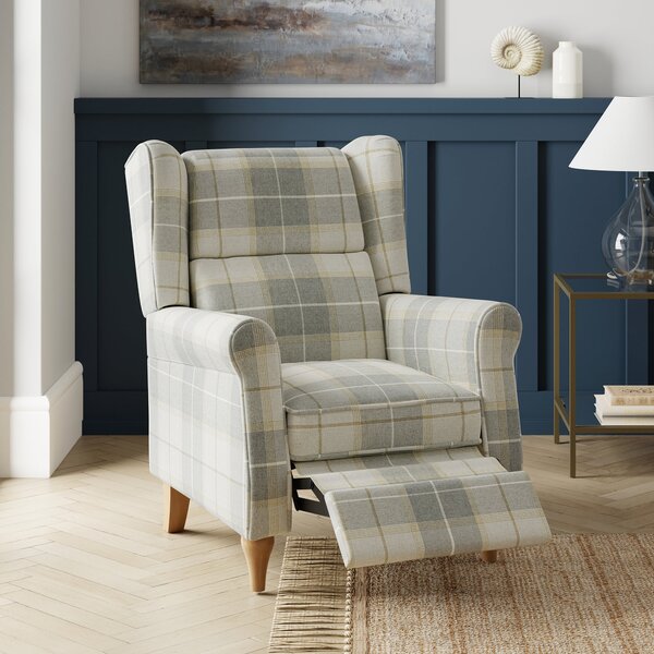 Return - Oswald Padded Pushback Check Armchair, Grey Check