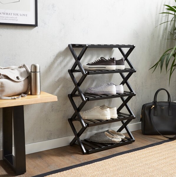 5 Tier Bamboo Shoe Rack Black