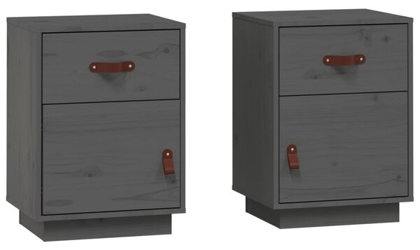 Bedside Cabinets 2 pcs Grey 40x34x55 cm Solid Wood Pine