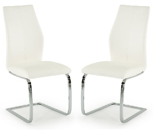 Bernie White Leather Dining Chairs With Chrome Legs In Pair