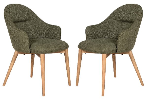 Edmonton Green Fabric Dining Chairs With Oak Legs In Pair