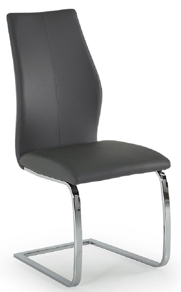 Bernie Leather Dining Chair With Chrome Legs In Grey