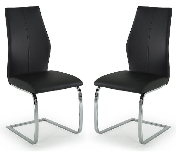 Bernie Black Leather Dining Chairs With Chrome Legs In Pair