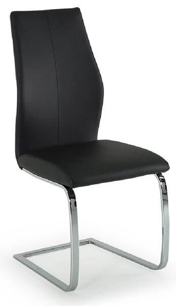 Bernie Leather Dining Chair With Chrome Legs In Black