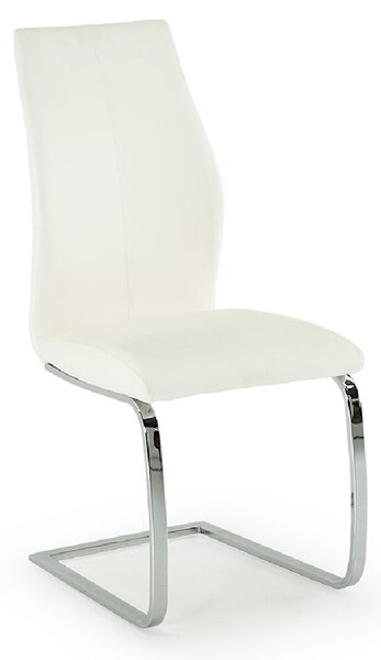 Bernie Leather Dining Chair With Chrome Legs In White