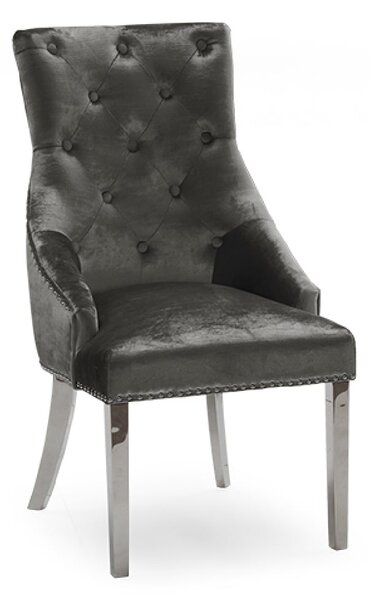 Enmore Velvet Dining Chair With Chrome Legs In Charcoal