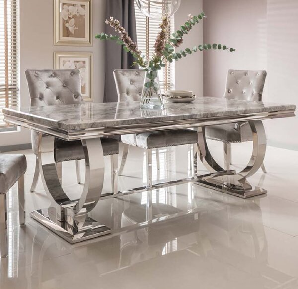 Kelsey Small Marble Dining Table With Steel Base In Grey