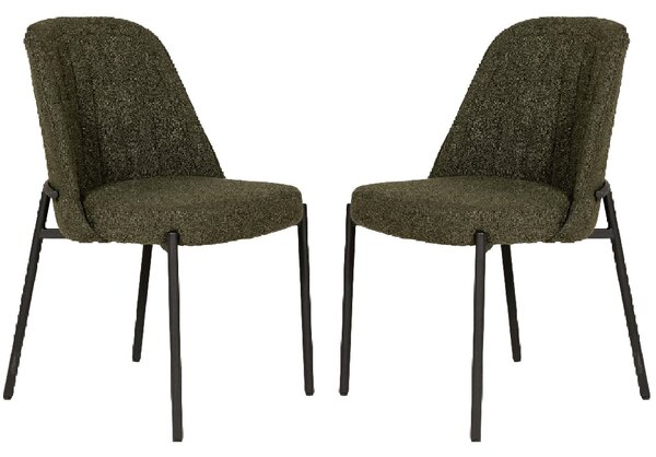 Ferndale Green Fabric Dining Chairs With Black Legs In Pair