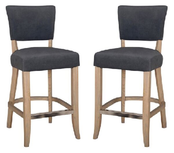 Dothan Dark Grey Velvet Bar Chairs With Oak Legs In Pair