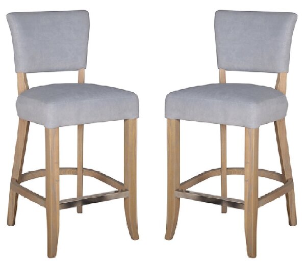 Dothan Light Grey Velvet Bar Chairs With Oak Legs In Pair