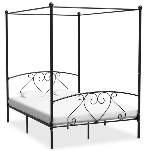 Canopy Bed Frame Black Metal 160x200 cm