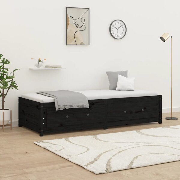 Day Bed without Mattress Black 75x190 cm Small Single Solid Wood Pine