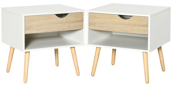 HOMCOM Bedside Table Set: Modern Nightstands with Drawer & Shelf, Bedroom & Living Room Storage, Set of 2