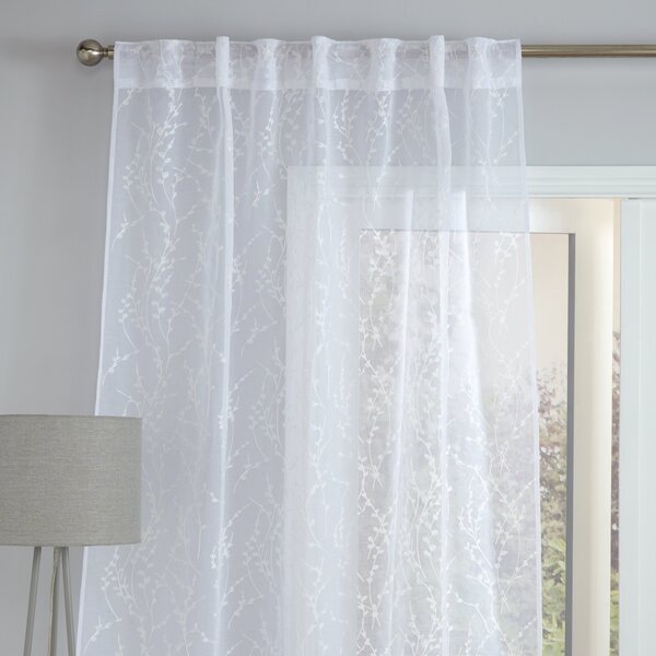 Belle Embroidery Voile Panel White