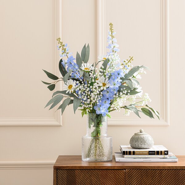 Artificial Daisy and Delphinium Bouquet White/Blue