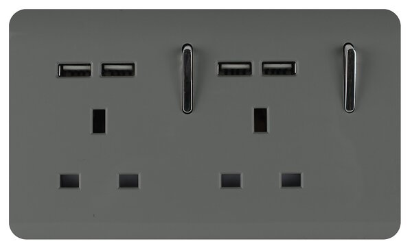 Trendi Switch 2 Gang 13Amp Socket (inc. USB ports) in Charcoal