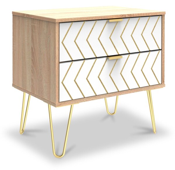Mila White with Gold Hairpin Legs 2 Drawer Side Table | Roseland