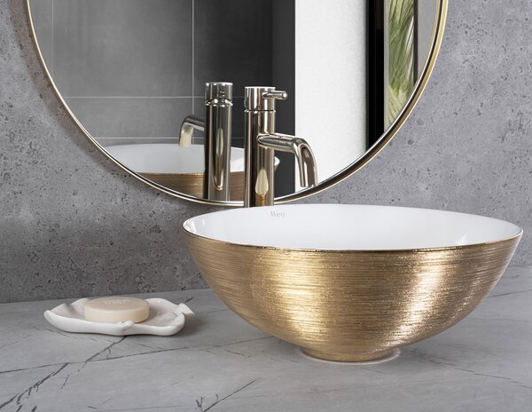 Countertop basin REA STELLA Gold Brush / White