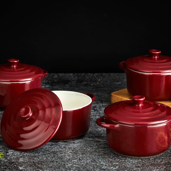 Set of 4 Mini 10cm Casseroles Dishes Red