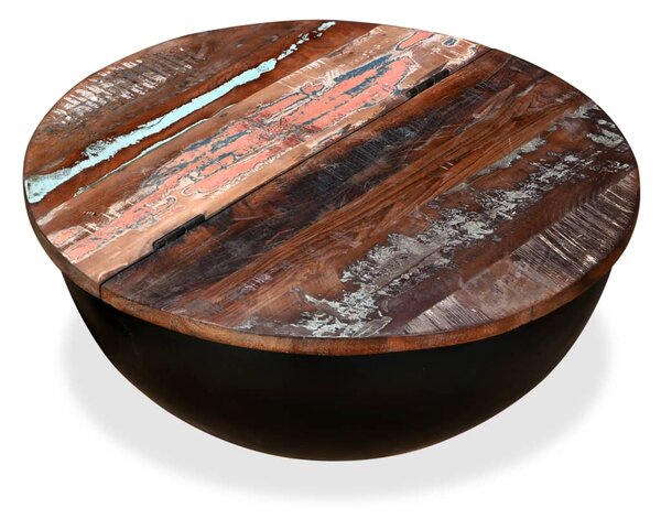 Coffee Table Solid Reclaimed Wood Black Bowl Shape