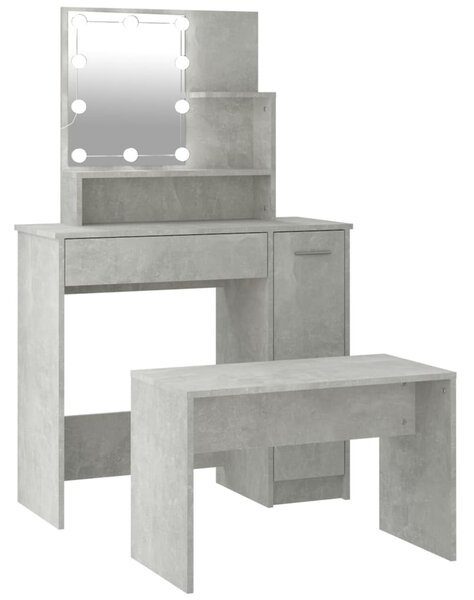 Dressing Table Set with LED Concrete Grey Engineered Wood