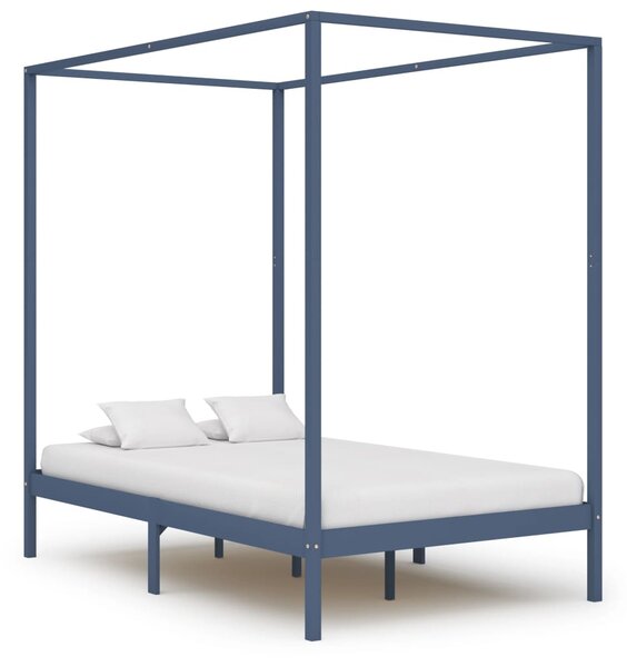 Canopy Bed Frame Grey Solid Pine Wood 140x200 cm