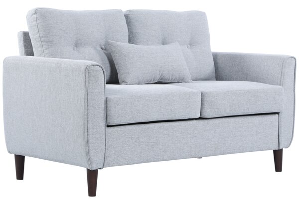 HOMCOM 2 Seat Sofa Double Sofa Loveseat Fabric Wooden Legs Tufted Design for Living Room, Dining Room, Office, Light Grey